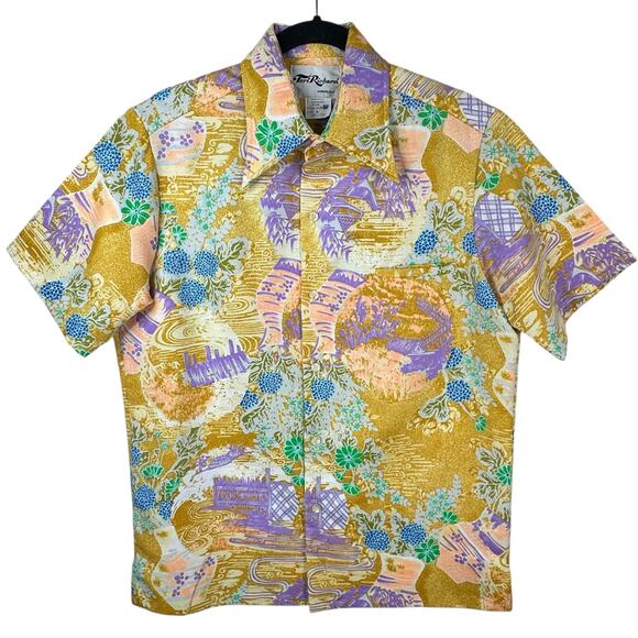 Vintage Tori Richard Shirt Mens Medium Hawaiian Loud Print 70s Aloha Tropical